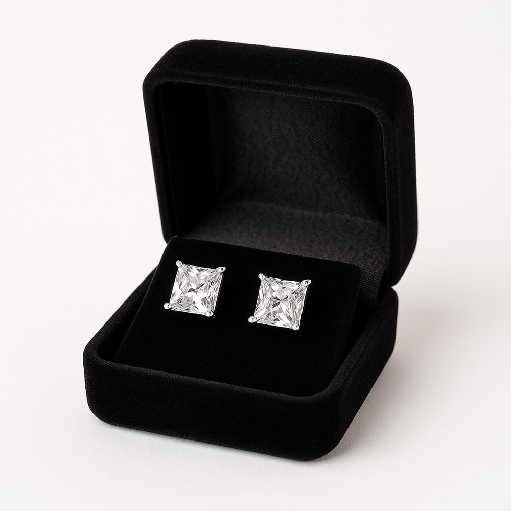 6ct Princess Cut Moissanite Stud Earrings – 925 Silver Screw Backs GRA Certified - Picture 3 of 5